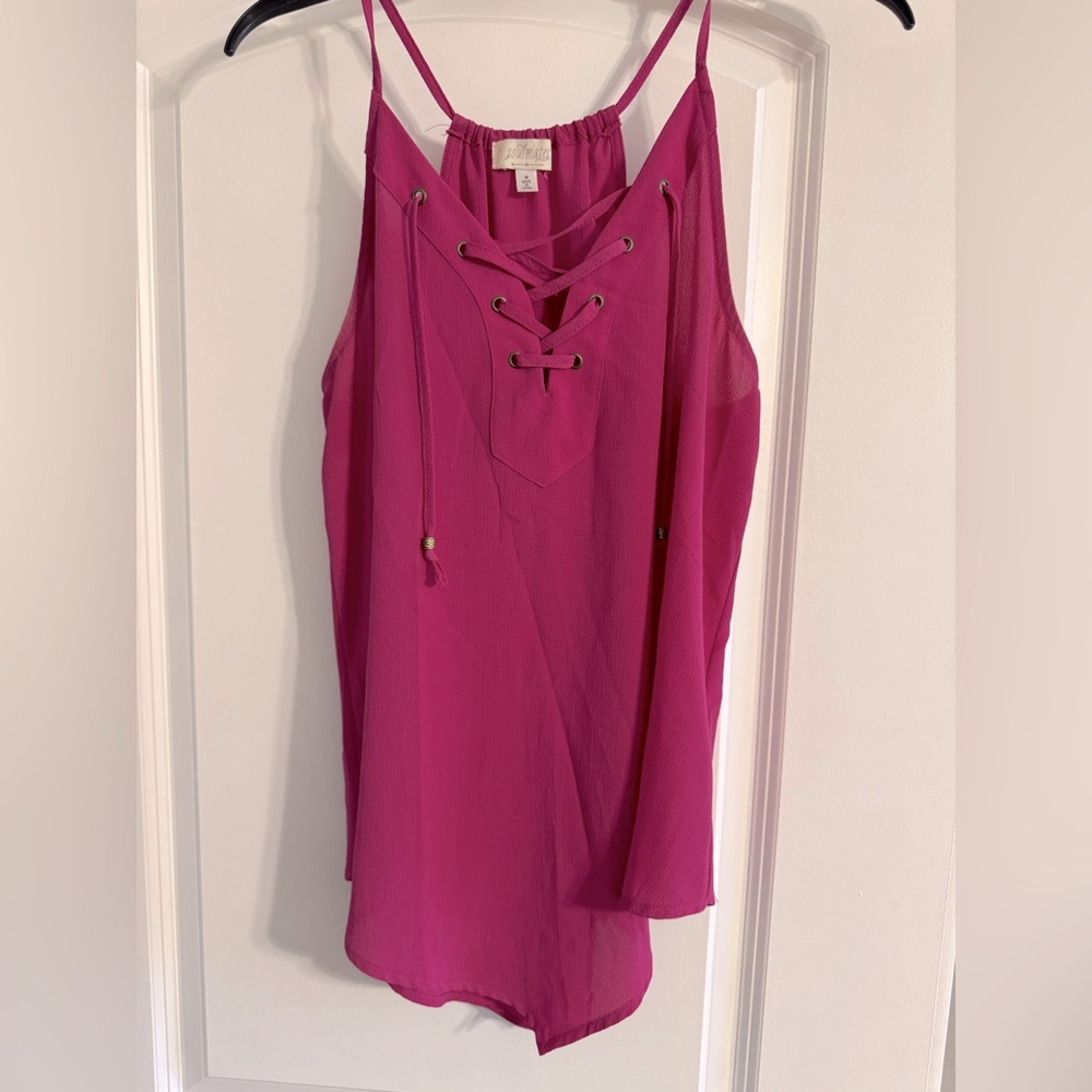 Women's Pink Lace-Up Top